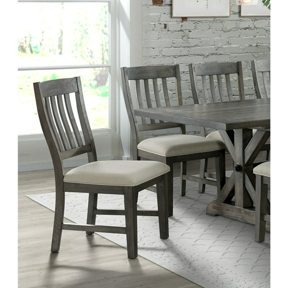 Upholstered Dining Chairs Set of 2 - Gray Wood Side Chairs - Rustic Farmhouse Style
