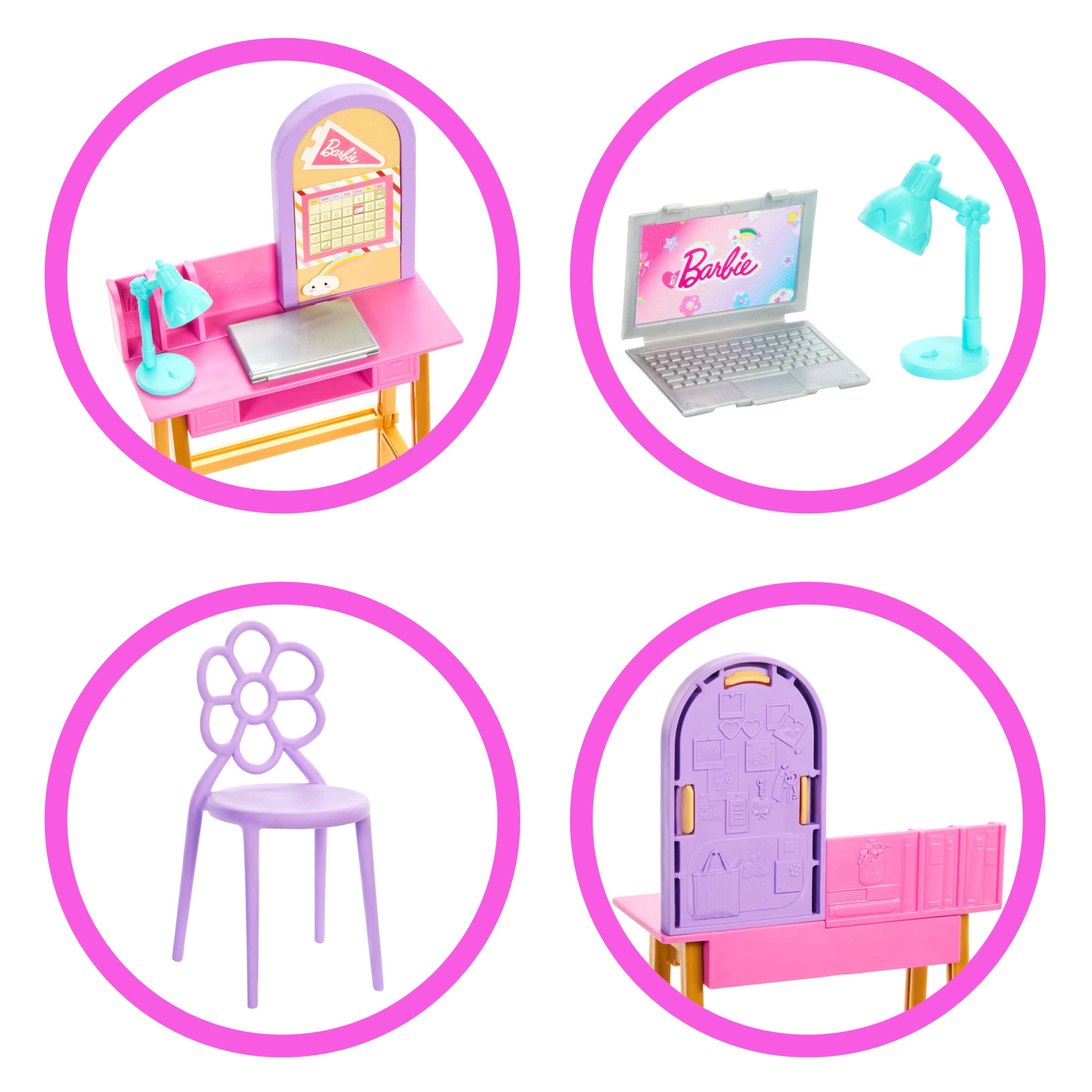 Barbie World Desk Playset with 4 Pieces for Study Time, Furniture