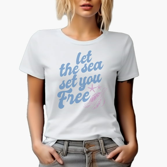 Let the Sea Set You Free with a Turtle Art Merch Gift, White T-Shirt, Small