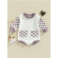 thumbnail image 2 of Liacowi Baby Boy Girl Checkerboard Sweatshirt Romper Long Sleeve Pullover Plaid Patchwork Outfit Infant Toddler Fall Clothes, 2 of 7