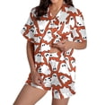 thumbnail image 2 of siminsem Womens Cute Satin Pajama Set Graphic Printed Short Sleeve Button Down Sleep Shirt with Soft Elastic Waist Shorts Loungewear Two Piece Pjs for Night Sleep, Orange,L, 2 of 7