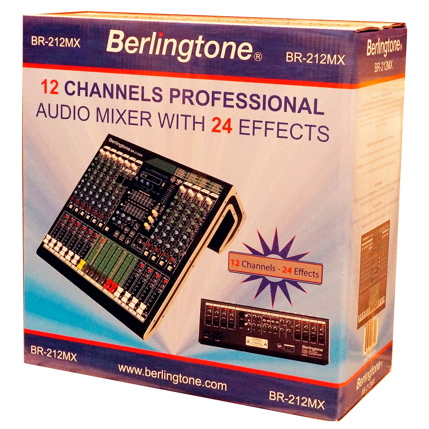 Berlingtone BR-212MX,12-Channel Professional Bluetooth Audio Mixer, PC Recording, 24 DSP Effects,48V Phantom Power,10 Microphone Jack, 2 Stereo Input Soundboard,14 band EQ, RCA Input/Output, Unpowered