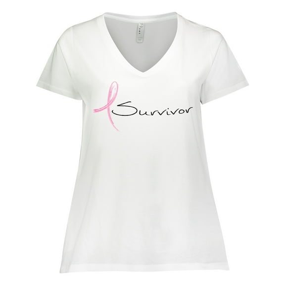 Inktastic Breast Cancer Survivor Pink Ribbon Women's Plus Size V-Neck T-Shirt