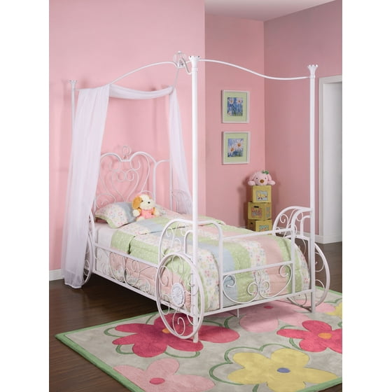 Powell Carriage Twin Metal Canopy Bed, Antique White ...