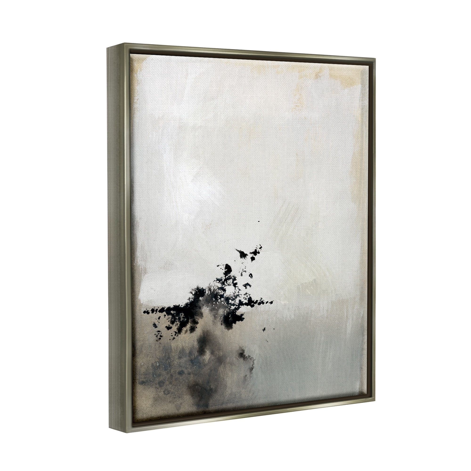Stupell Industries Minimal Neutral Abstract Painting Black Splatter Luster Gray Framed Floating Canvas Wall Art, 24x30, by Victoria Barnes