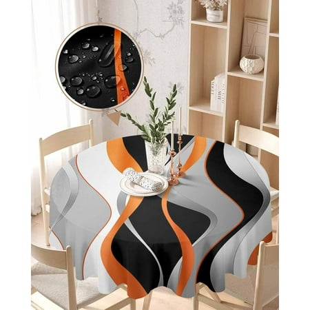 

Round Tablecloth 54 Inch Geometric Orange and Gray Stripes Table Cloth Oil Spill Proof Waterproof Tablecloth Protector Modern Abstract Round Table Cover for Dinner Party Picnic Decor Indoor Outdoor