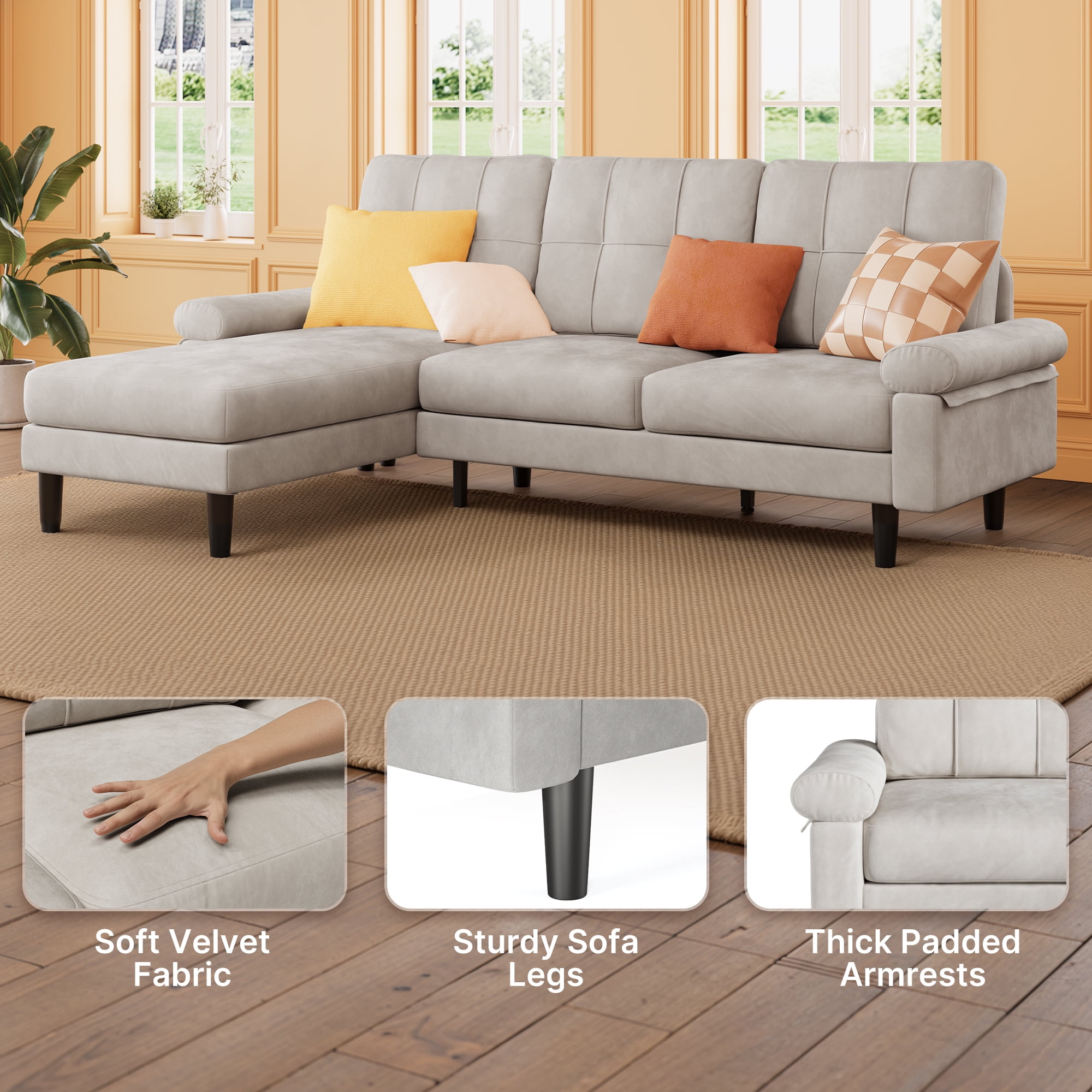 Aiho Comfy L-Shaped Convertible Sectional Sofa for Small