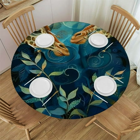 

BCIIG Giraffes Forest Blue Swirls Round Table Cover Stain Resistant Washable Indoor Outdoor Tablecloth Kitchen Dining Wedding Parties 100% Polyester Fiber 42 -46