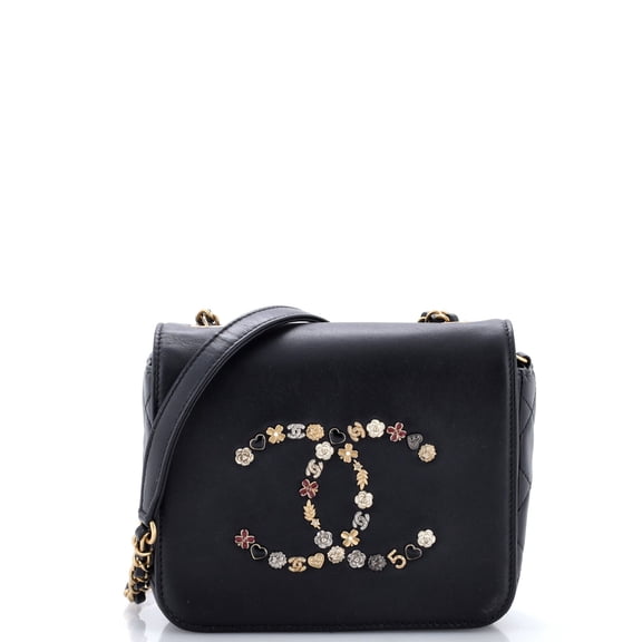 Pre-Owned Giant Crystal CC Flap Bag Lambskin Mini By Rebag