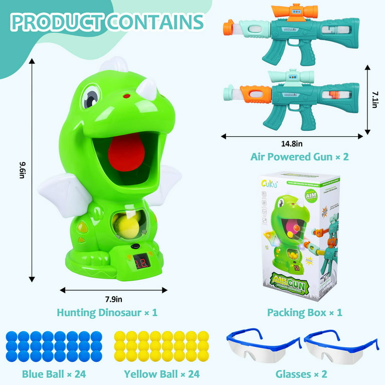Movable Dinosaur Toy Guns for Kids with 2 Air Pump Guns Target