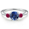 thumbnail image 3 of Gem Stone King 10K White Gold Blue Created Sapphire and Red Created Ruby 3-Stone Ring for Women | 1.28 Cttw | Round 6MM | Gemstone September Birthstone | Size 6, 3 of 6