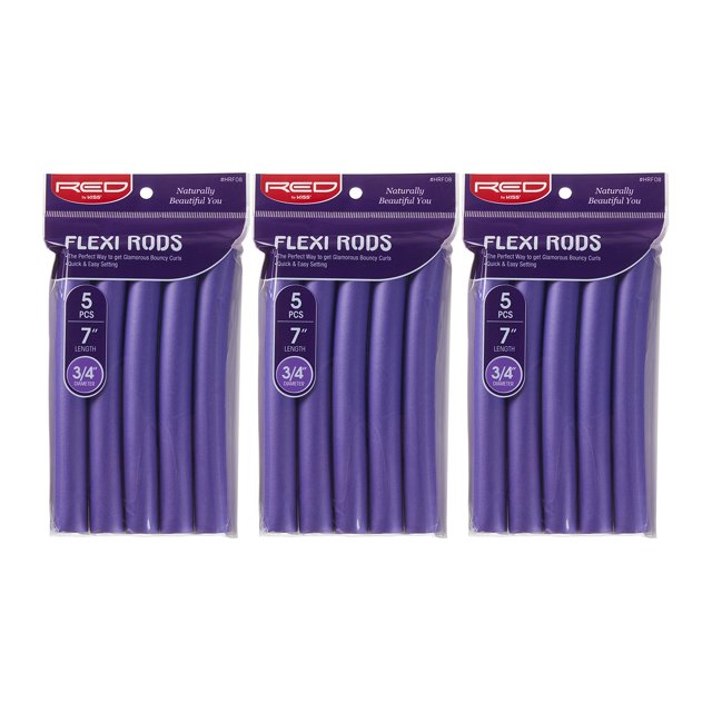 Red by Kiss Flexi Rods 7"" 3/4"" de diámetro - Rizador de cabello sin calor para rizos glamurosos de los años 90, ondas de playa, sin resbalones, estilizador para dormir (5 piezas x 3 paquetes)