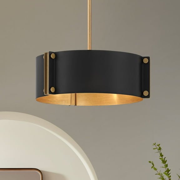 Possini Euro Design Arabela 14" Modern Pendant Chandelier Ceiling Light Fixture Dining Room Over Table 3-Light Black Gold Finish