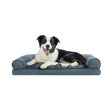 UPC: 0842229106220 | FurHaven Pet Products | Faux Fleece & Chenille Soft Woven Pillow Sofa Pet Bed for Dogs & Cats – Orion Blue Large