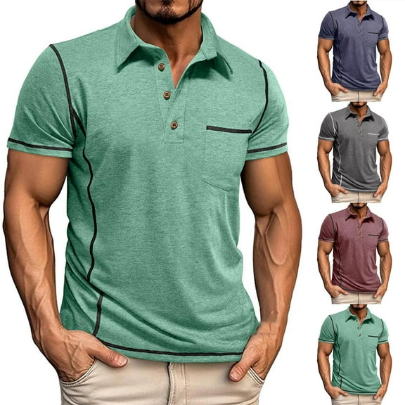 Ashirexll Mens T-shirts, Big and Tall Shirts for Men, Casual and Formal Shirts Turndown Collar Buttons Short Sleeve T-shirts