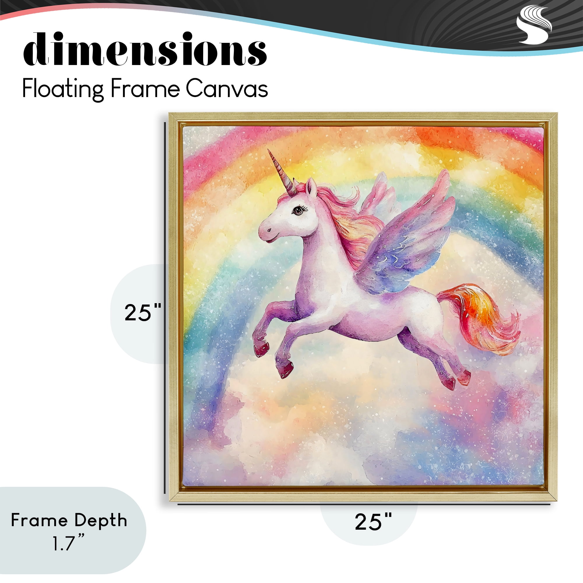 Stupell Industries Flying Unicorn In Rainbow Sky Gold Framed Floater Canvas Wall Art, design by Creative Studio