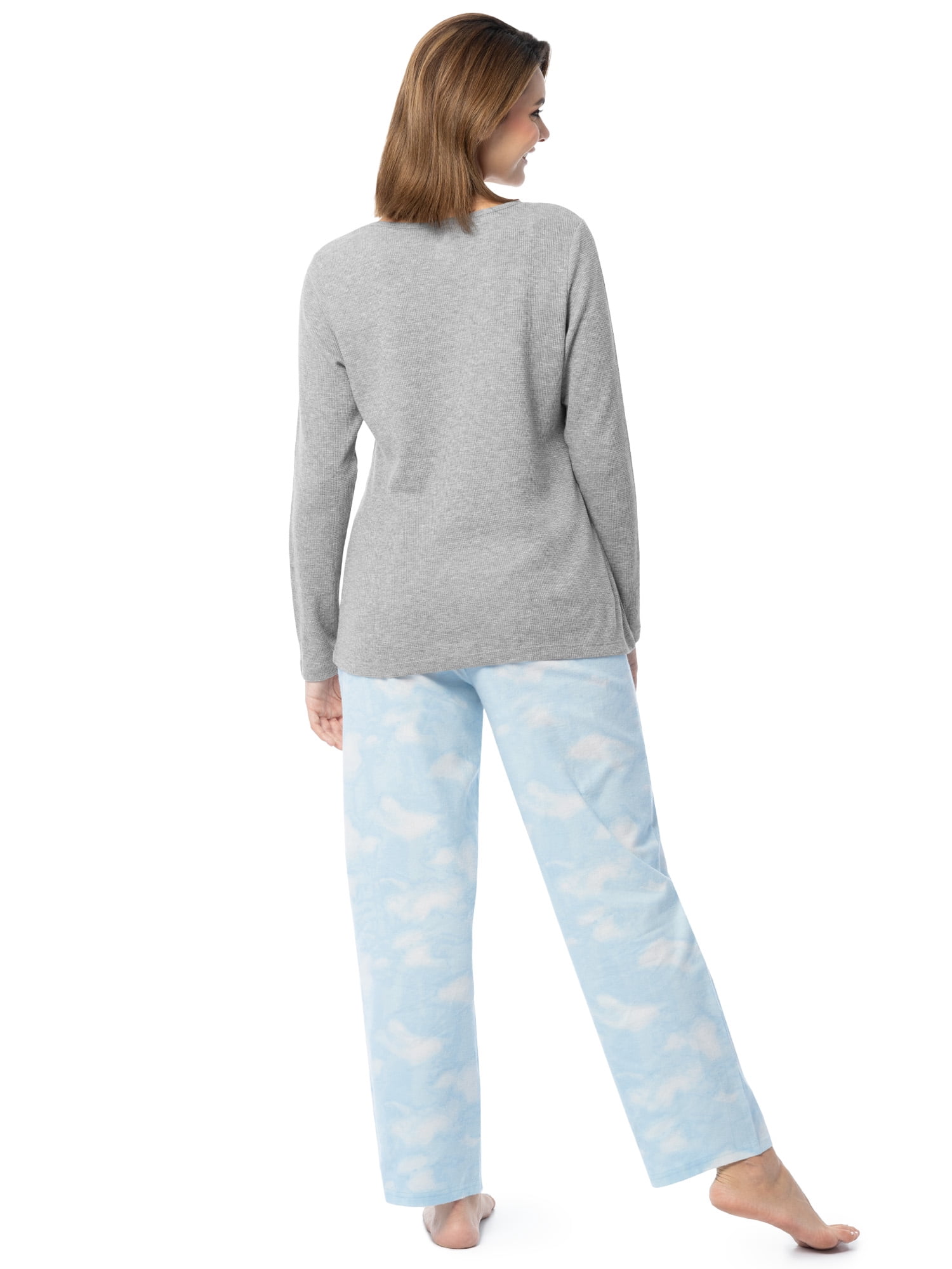 Fruit of the Loom Women's Beyond Soft Long Sleeve Waffle Top and Flannel Bottom Pajama Set, Sizes S-4X