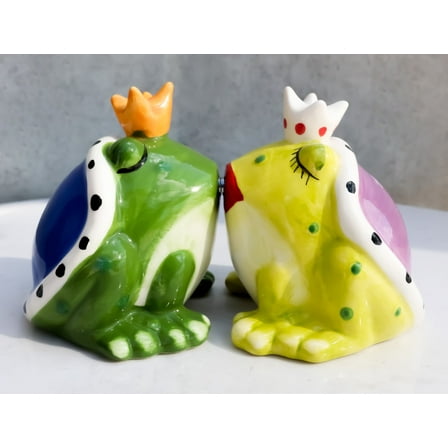 Ebros Frog Prince And Princess Kissing Ceramic Magnetic Salt And Pepper Shakers