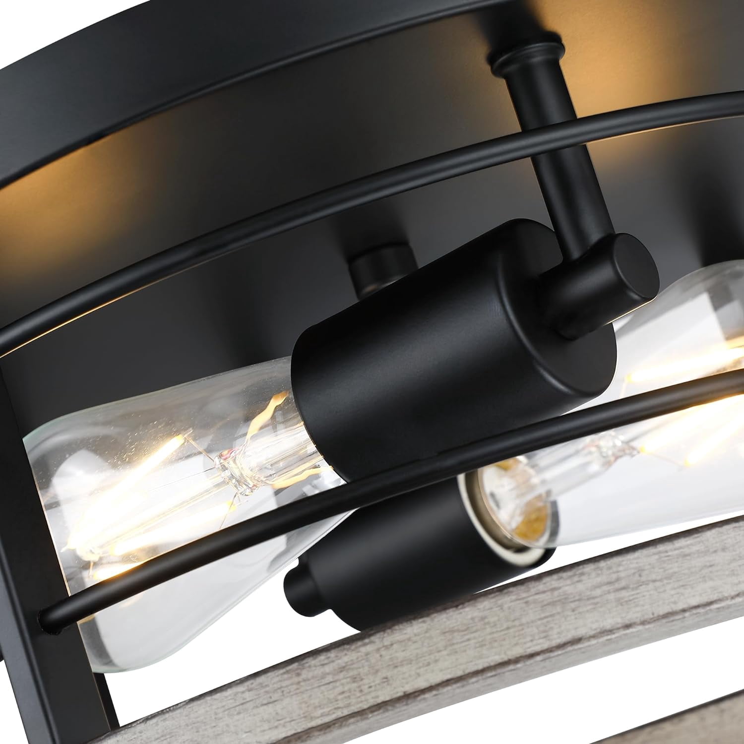 Revtronic 2-Light Flush Mount Ceiling Light Fixture, Farmhouse Light for Kitchen Bedroom, Matte Black and Wood Finish