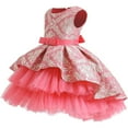 thumbnail image 3 of Flower Girls High Low Tulle Dress Sleeveless Jacquard Princess Birthday Wedding Gown for 2-8Y, 3 of 7
