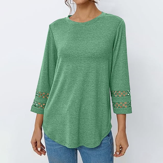 Babysbule Blouse Décontractée pour Femmes Manches 3/4 Col Rond Coupe Ample Tunique en Polyester Spandex Confortable pour Usage Quotidien à la Maison