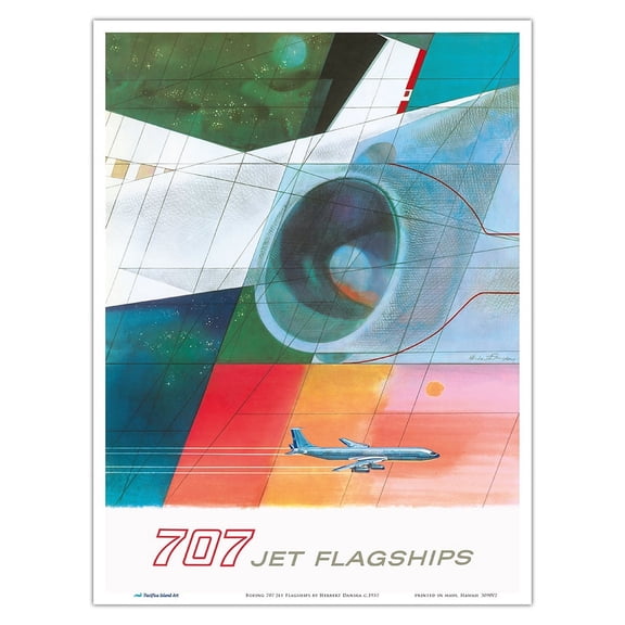 Boeing 707 Jet - Vintage Airline Travel Poster by Herbert Danska c.1957 - Master Art Print (Unframed) 9in x 12in