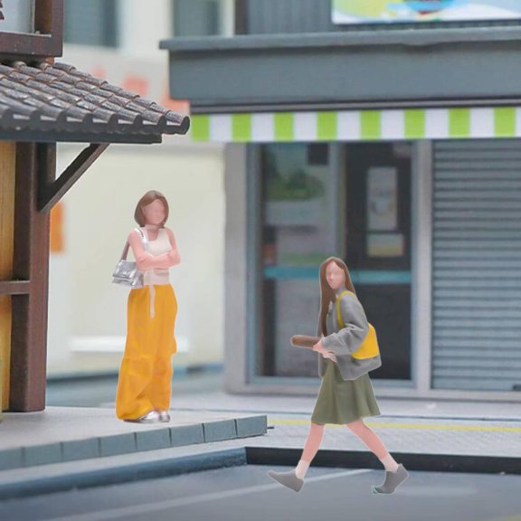 2 figuras femeninas a escala 1/64, modelo 3D viajera, diorama con personajes animados, figuras diminutas para maquetas estaciones tren.
