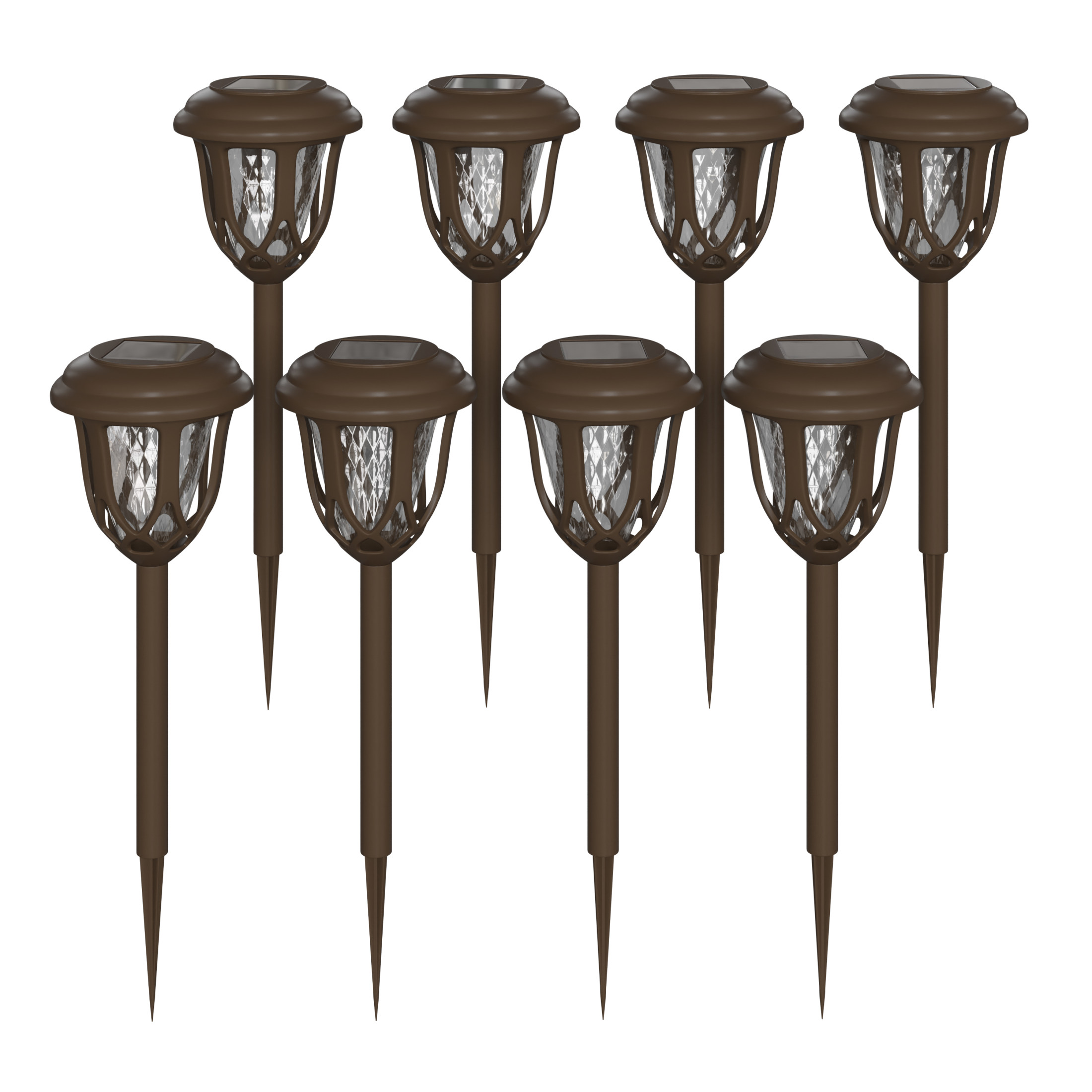 Emma + Oliver Set of 8 Brown Flared Solar LED Lights, Decorative Solar Powered Landscape Lighting for Pathway, Garden, Patio, Driveway and Yard