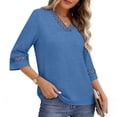 thumbnail image 2 of Hfnxid Summer Tops for Women Lace V Neck 3/4 Length Sleeve Shirts Dressy Casual Work Shirt 2026 Summer Fashion Clothing Blue M, 2 of 8