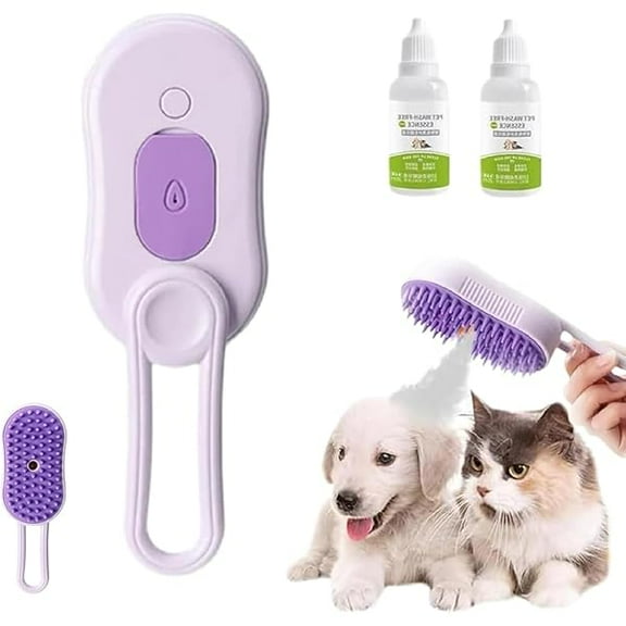 Saluqifa Licca Pet Hair Remover, Licca 3 in 1 Pet Brush, 3-in-1 Steamy Grooming Brush with Foldable Handle, Pets Spray Hair Removal Comb for Massage Cleaning (Purple)