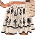 thumbnail image 3 of Women's Boho Printed Shorts High Waist Elastic Drawstring Flowy Casual Summer Outfit Loose Fit Wide Leg Lounge Beach Vacation Festival Streetwear Beige L, 3 of 7