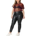thumbnail image 3 of Agnes Orinda Women's Plus Size Party Top Sheer Mesh Holographic See Through Blouse 4X Black Red, 3 of 7