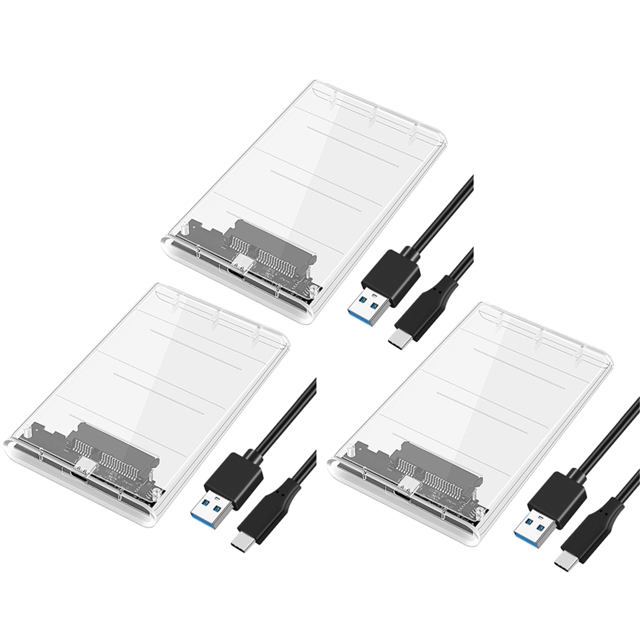 3X Boîtier de Disque Dur USB3.0/Type-C de 2.5 Pouces SSD SATA3 vers USB 3.0 Boîtier de Disque Dur Transparent USB C 5Gbps