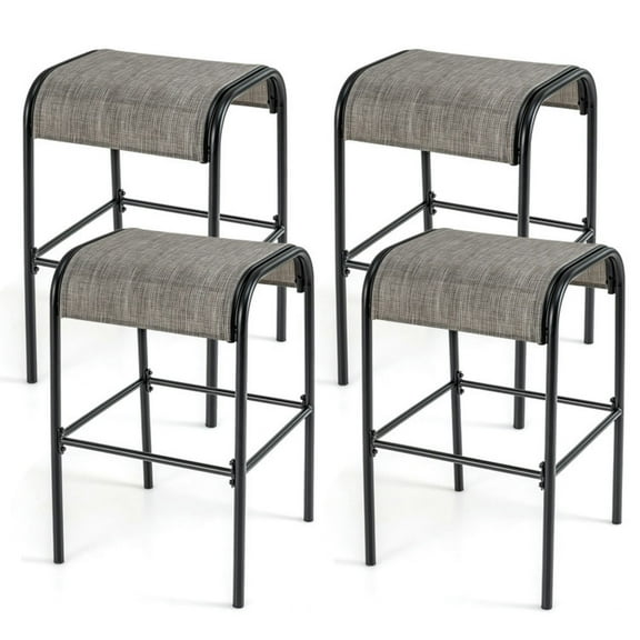 Spaco Set of 4 Patio Metal Bar Stools with High-Strength Metal Frame, Stylish 30" Metal Bar Stools with Curved Fabric Seat, 4 Pieces Metal Bar Stools for Outdoor as Garden, Patio, Gray