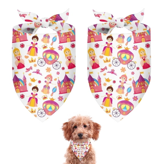 Dog Bandana 2 Pack,Colorful Princess Castle Carriage Pattern Bandanas for Dogs,Cat Bandana,Small/ Large Dog Bandana 2 Size,Dog Bandanas