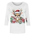 thumbnail image 4 of asdoklhq Christmas Tops for Women's Christmas Printed Round Neck 3/4 Sleeve T-shirt Loose Top Long Sleeve Round Neck Top/Shirt White 2X, 4 of 5