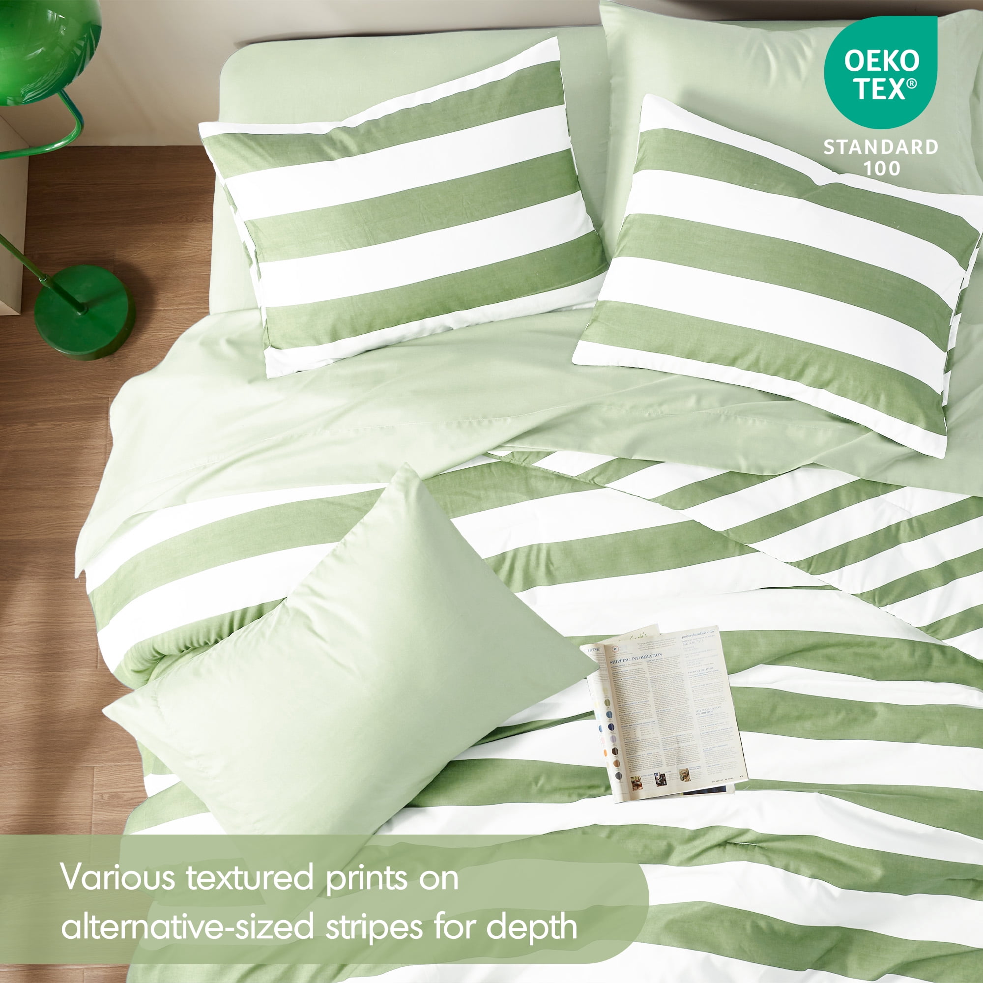 Regency Heights Essential Full Size Comforter Sets, 7-Piece Bed in a Bag Full, Reversible Striped Comforter Bed Set with Sheets, Sage