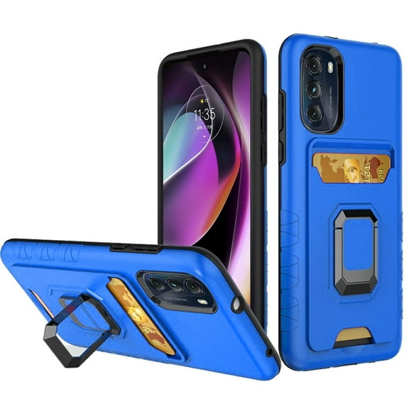 For Motorola Moto G 5G 2022 Wallet Case with Credit Card Slot Holder & Magnetic Stand Kickstand Ring Heavy Duty Hybrid Cover ,Xpm Phone Case [ Blue ]