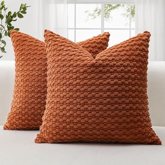 Eryueer Corduroy Soft Decorative Cushion Covers 45x45 cm Set of 2 Decorative Throw Pillow Covers with 3D Bubble Texture Pillowcase for Couch Sofa Bedroom Soft Cushion Case for Home Decor (Rust)