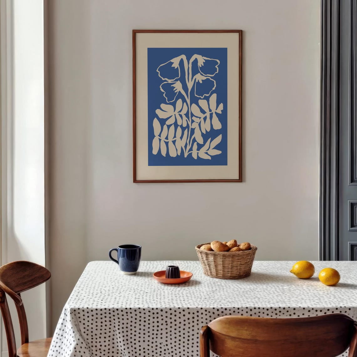Blue Botanical Silhouette Vintage Floral Illustration Wall Art Print Botanical Bedroom And Living Room Decor