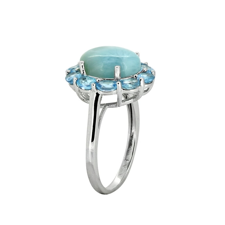 YoTreasure Larimar, Blue Topaz Flower Ring, 925 Sterling Silver