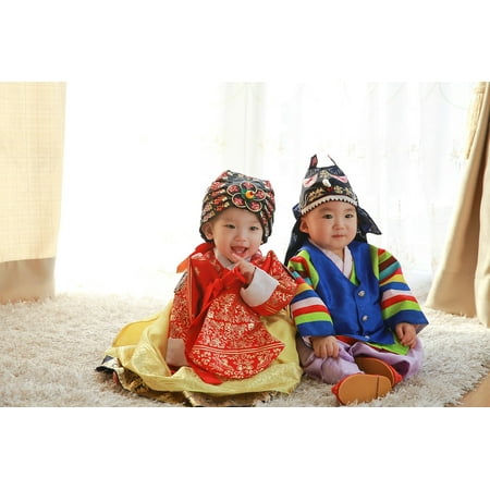 Korean Paper Art - Framed Art for Your Wall Laminated Poster Hanbok Korea Clothing Baby Traditional 10x13 Frame