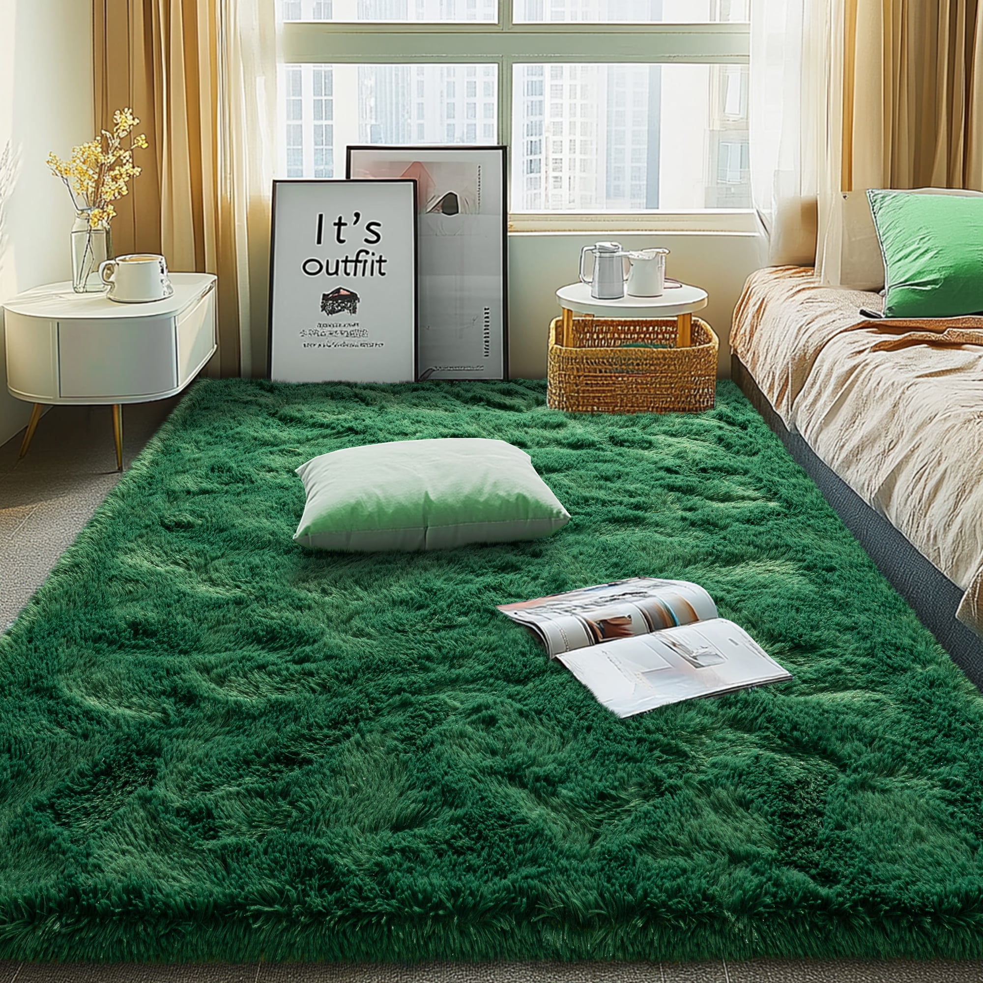 ZENELESS 4'x6' Soft Rug Indoor Modern Fluffy Area Rugs for Living Room Bedroom Carpet Home Decor,Green