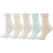 Lovful Womens Ruffle Trim Elastic Casual Socks, Cute Cotton Crew Frilly Socks, Thin Soft Dress Socks 5 Pairs, Multicolored