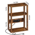 thumbnail image 2 of LELELINKY 2pc 3-Tier Narrow Side Table with Charging Station, Wood Nightstand with USB Ports for Small Spaces, Brown, 2 of 7