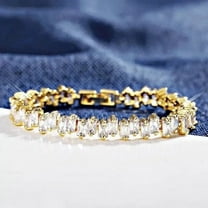 12Ct Baguette Cut Natural Moissanite Diamond Tennis Bracelet in 14K Yellow Gold Plated (7.5 Inch)