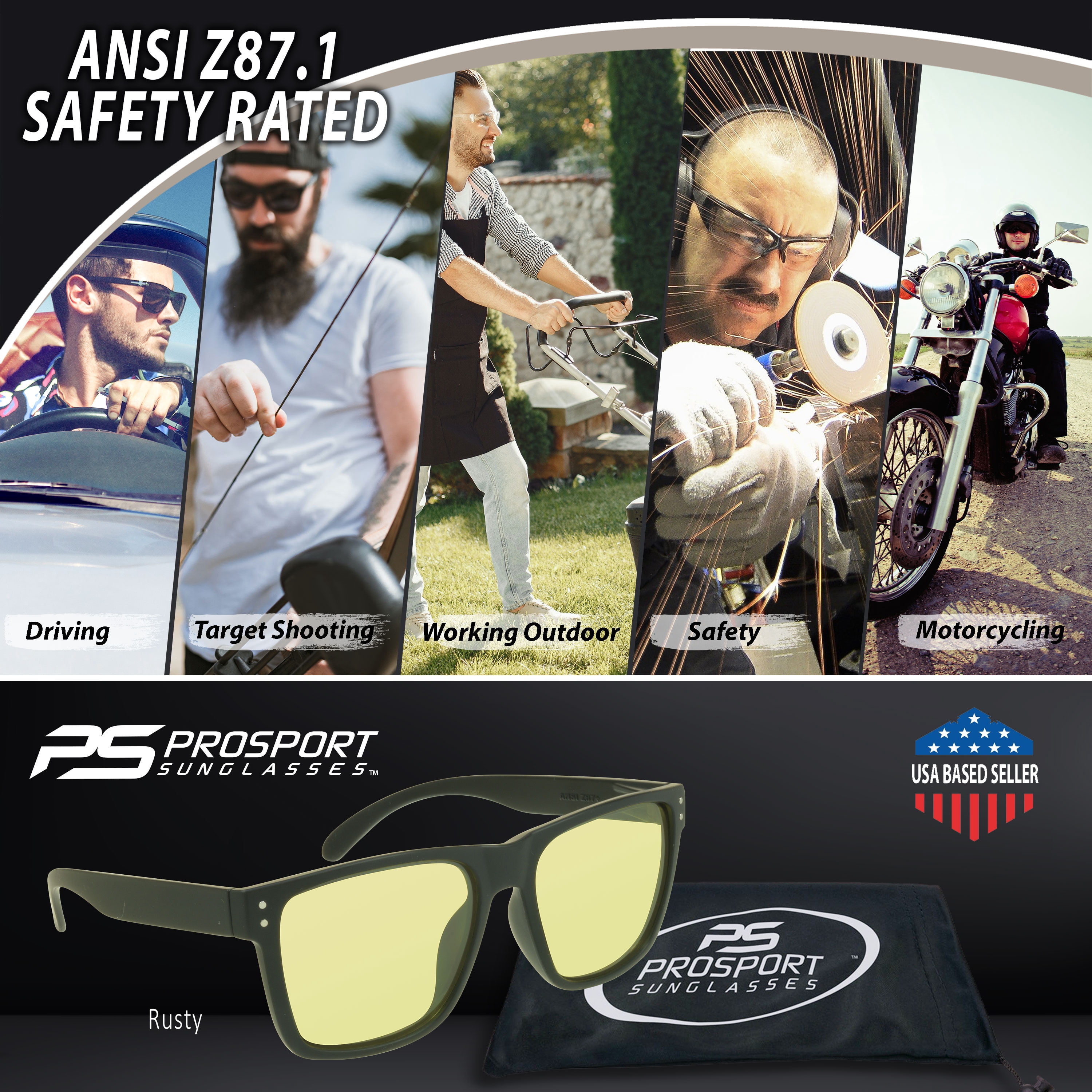 proSPORT Safety Glasses Yellow Mirrored Men Extra Large Wide Big Tall Protective Z87 Lens Work Glasses