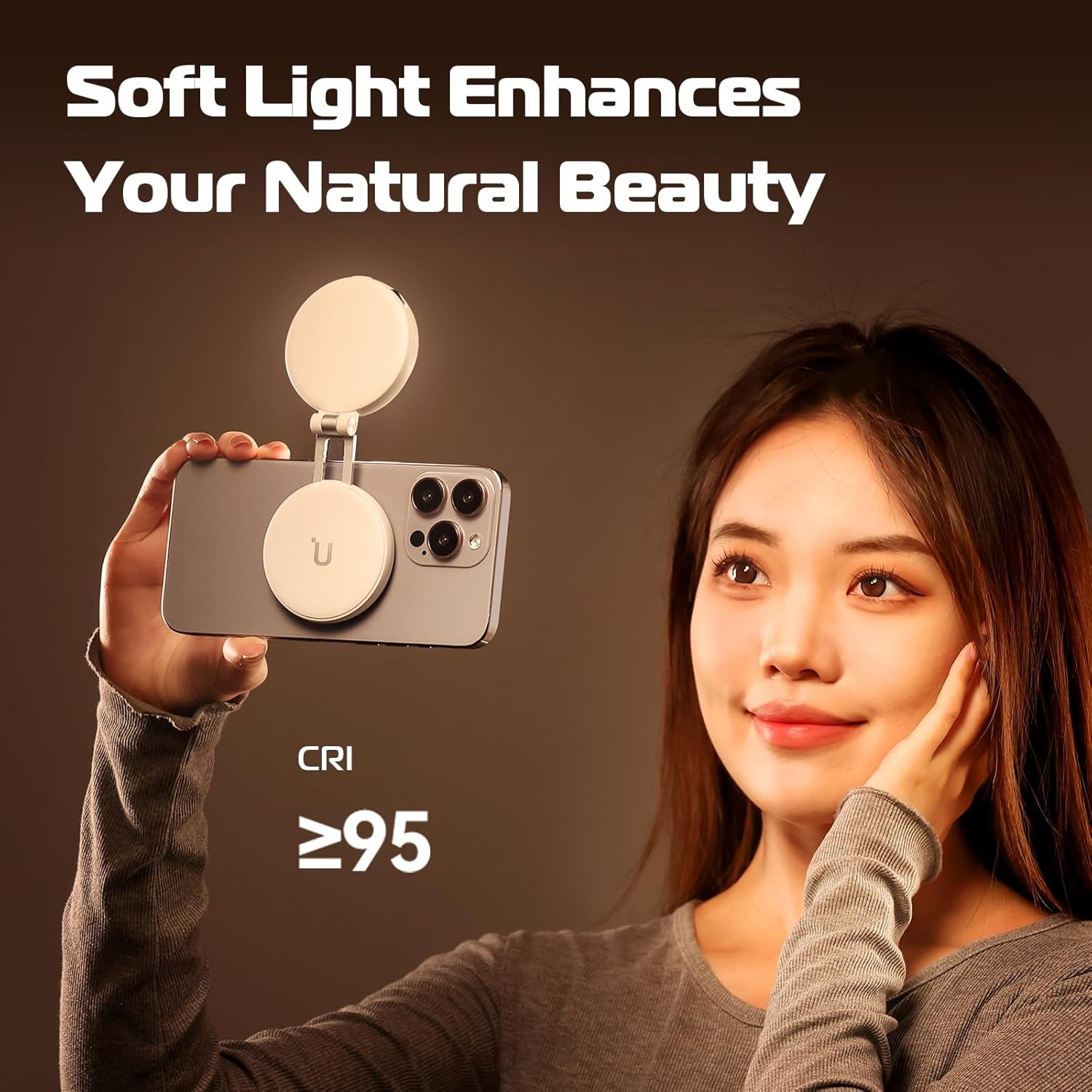 ULANZI White Magnetic Selfie Light,LED Fill Light Compatible with Magsafe,LED Selfie Ring Light for Phones,for Photography/ Video Conference