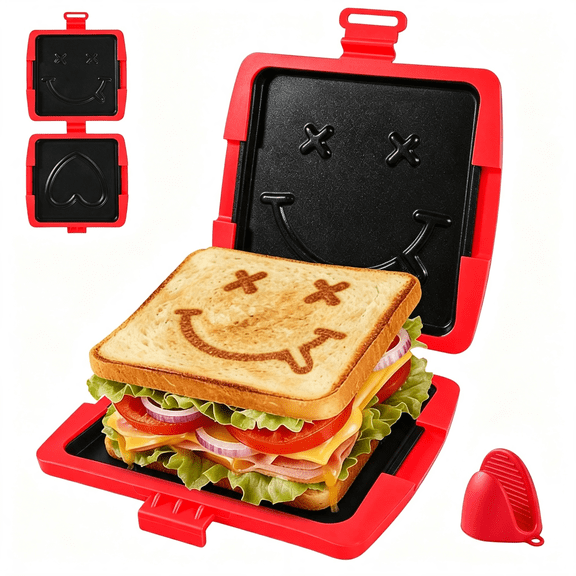 HIBIBUD Microwave Sandwich Maker - Cute Pattern,6In,Non-Stick,Easy Clean,Holder | 4 Minutes to Get Fun Breakfast Sandwich Breakfast Sandwiches