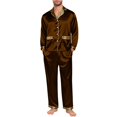 thumbnail image 2 of Holzkary Christmas Matching Family Satin Pajama Set,Contrast Trim Lapel Button Down Long Sleeve Top & Long Pants Jammies Set,2-Piece Soft Loungewear Family Xmas Holiday Nightwear Brown S, 2 of 5